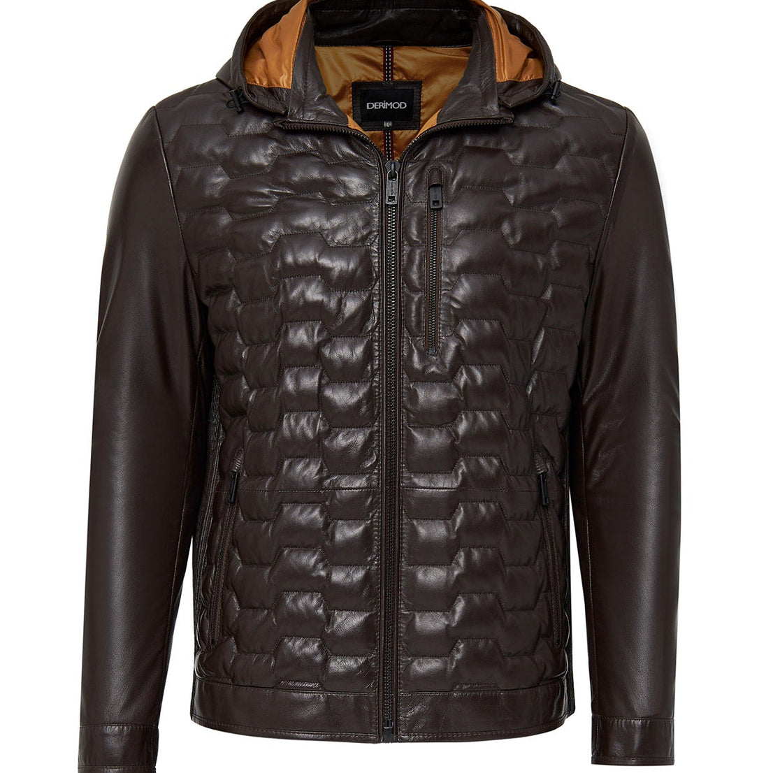 Brown Hooded Leather Jacket For Men