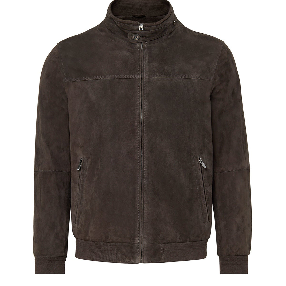 Brown Mandarin Collar Suede Leather Jacket For Men