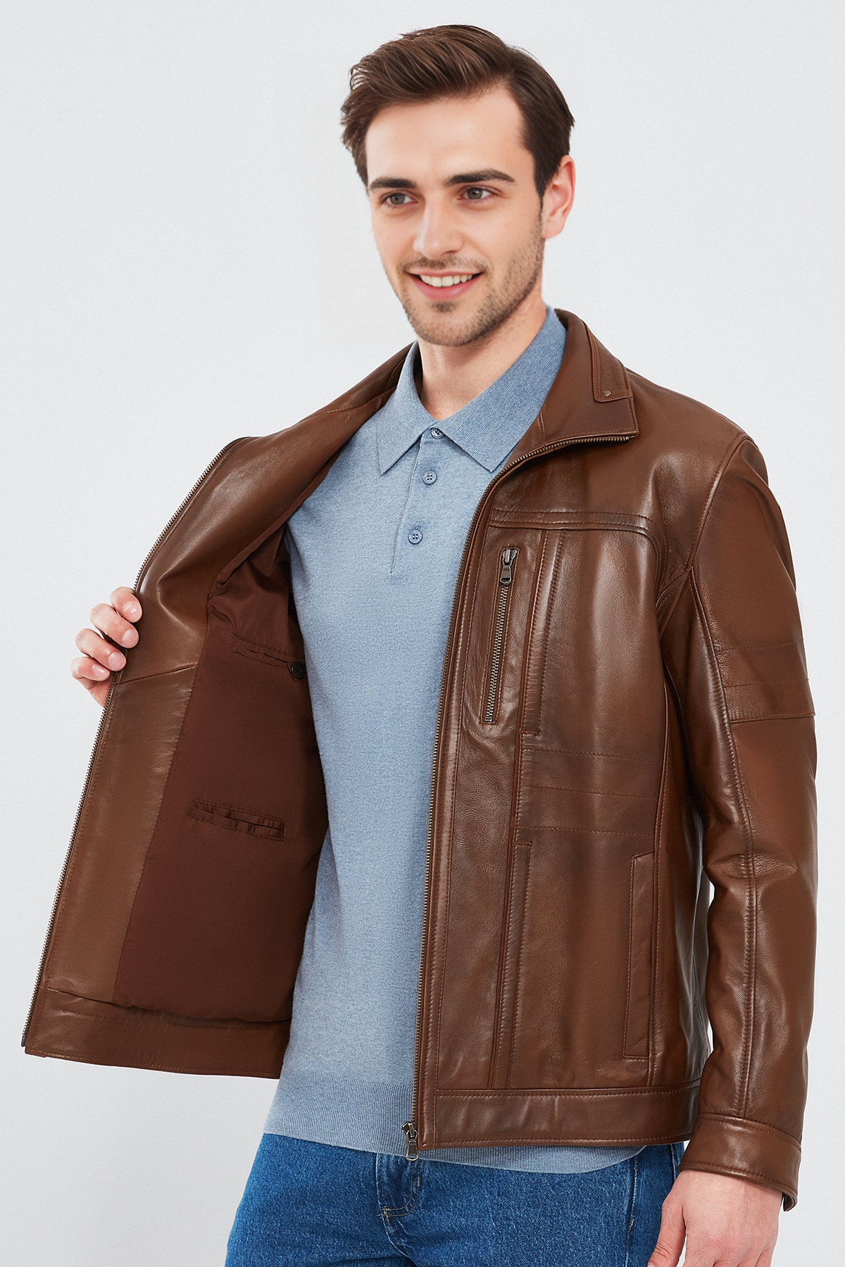 Bruno Cognac Leather Jacket For Men