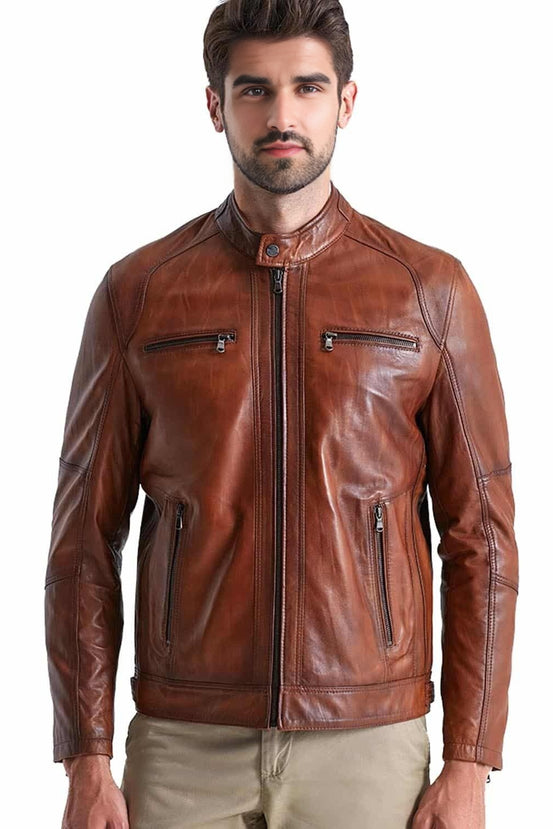 John Brown Biker Leather Jacket For Men