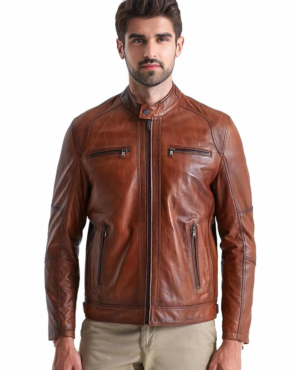 John Brown Biker Leather Jacket For Men