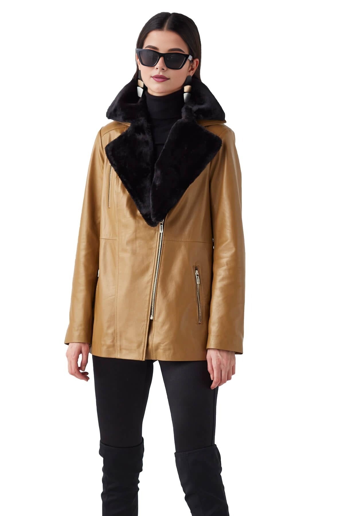 Sofia Blazer Brown Fur Leather Jacket For Women