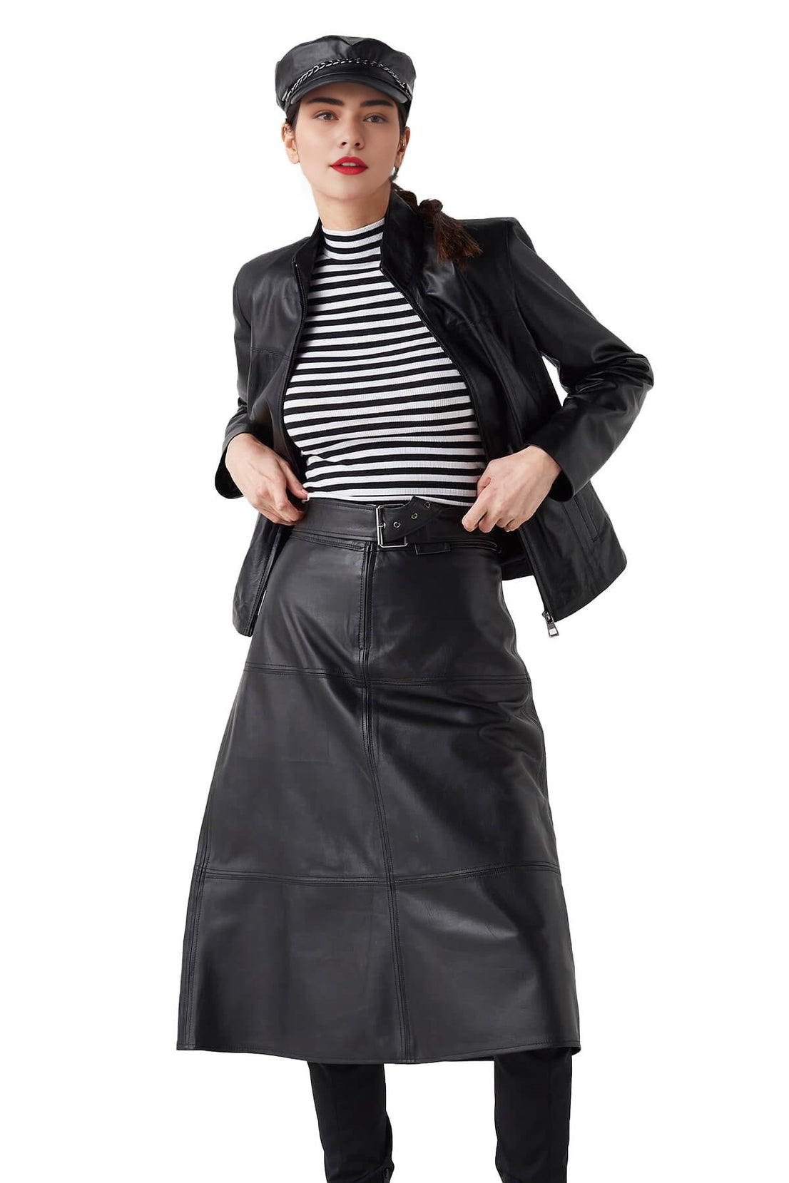 Kinsley Black Cafe Racer Leather Jacket For Women