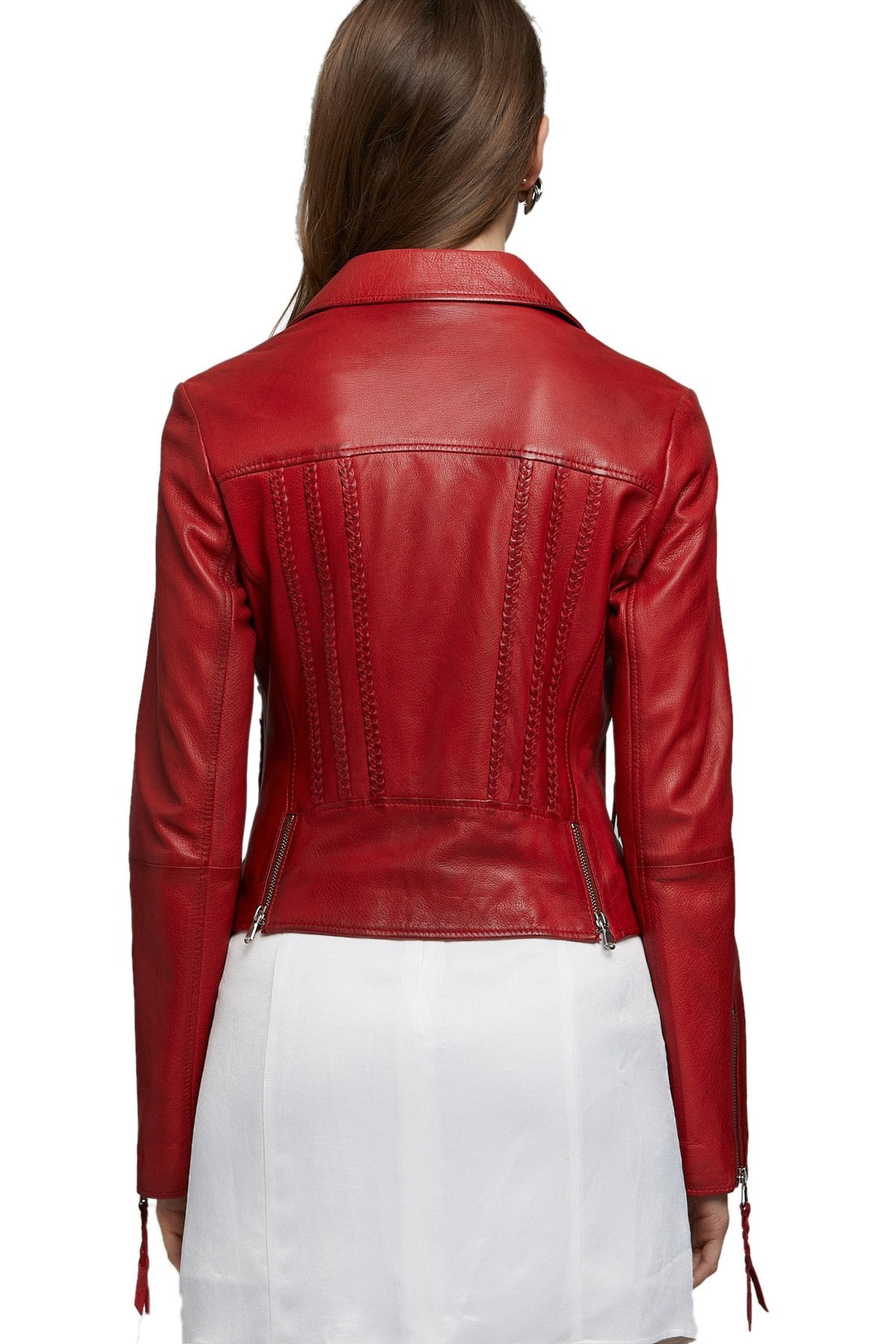 Mattie Red Short Stylish Leather Jacket For Women