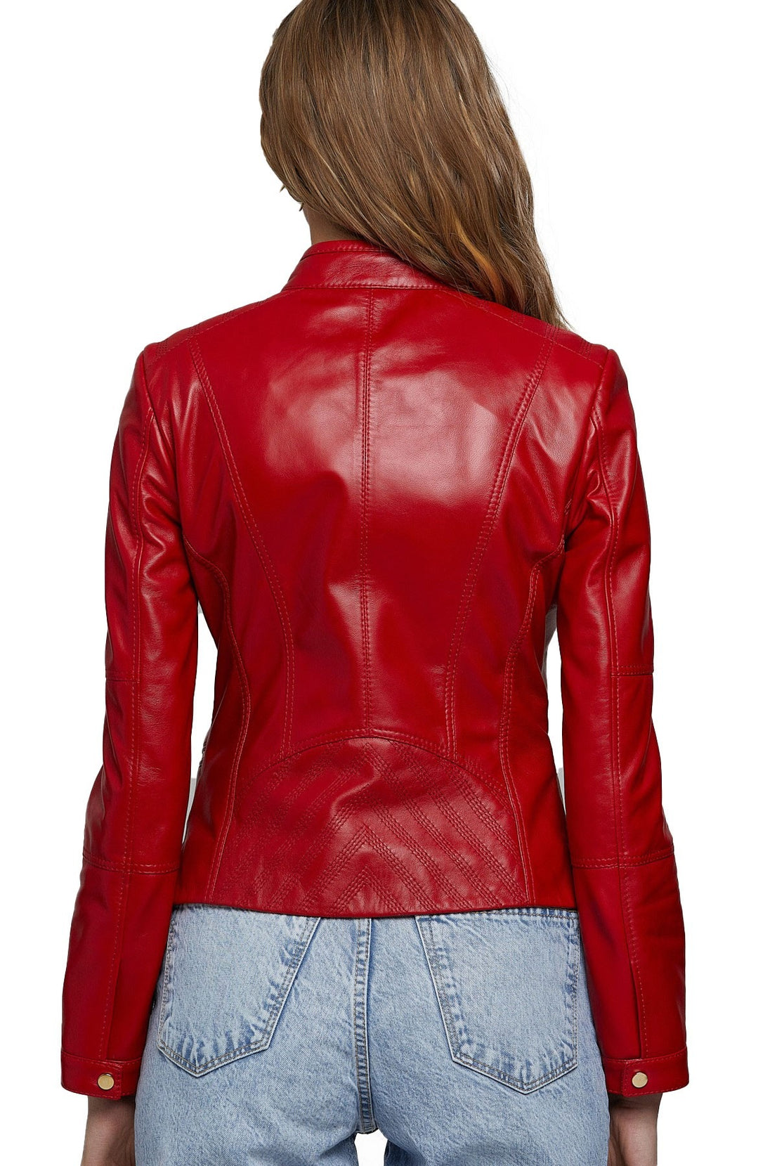 Julianna Red Motor Biker Leather Jacket For Women