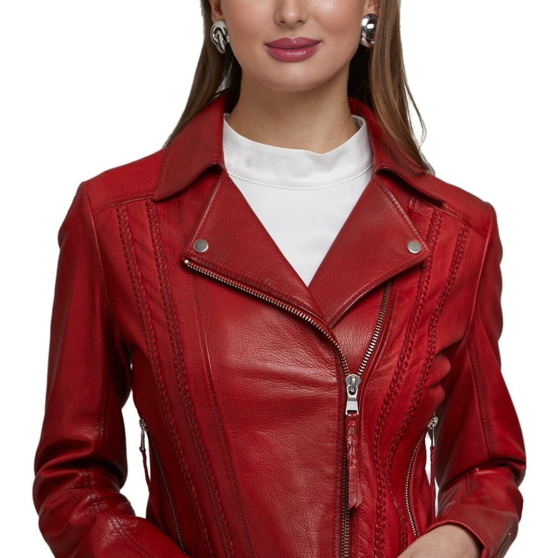 Mattie Red Short Stylish Leather Jacket For Women