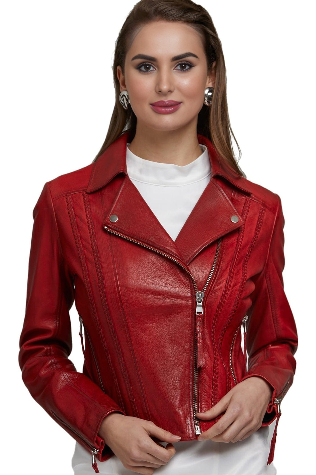 Mattie Red Short Stylish Leather Jacket For Women