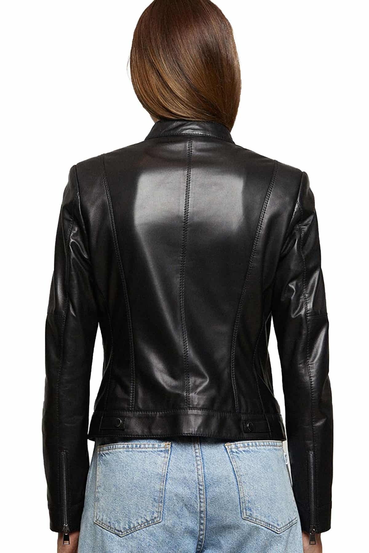Camila Black Slim Fit Leather Jacket For Women