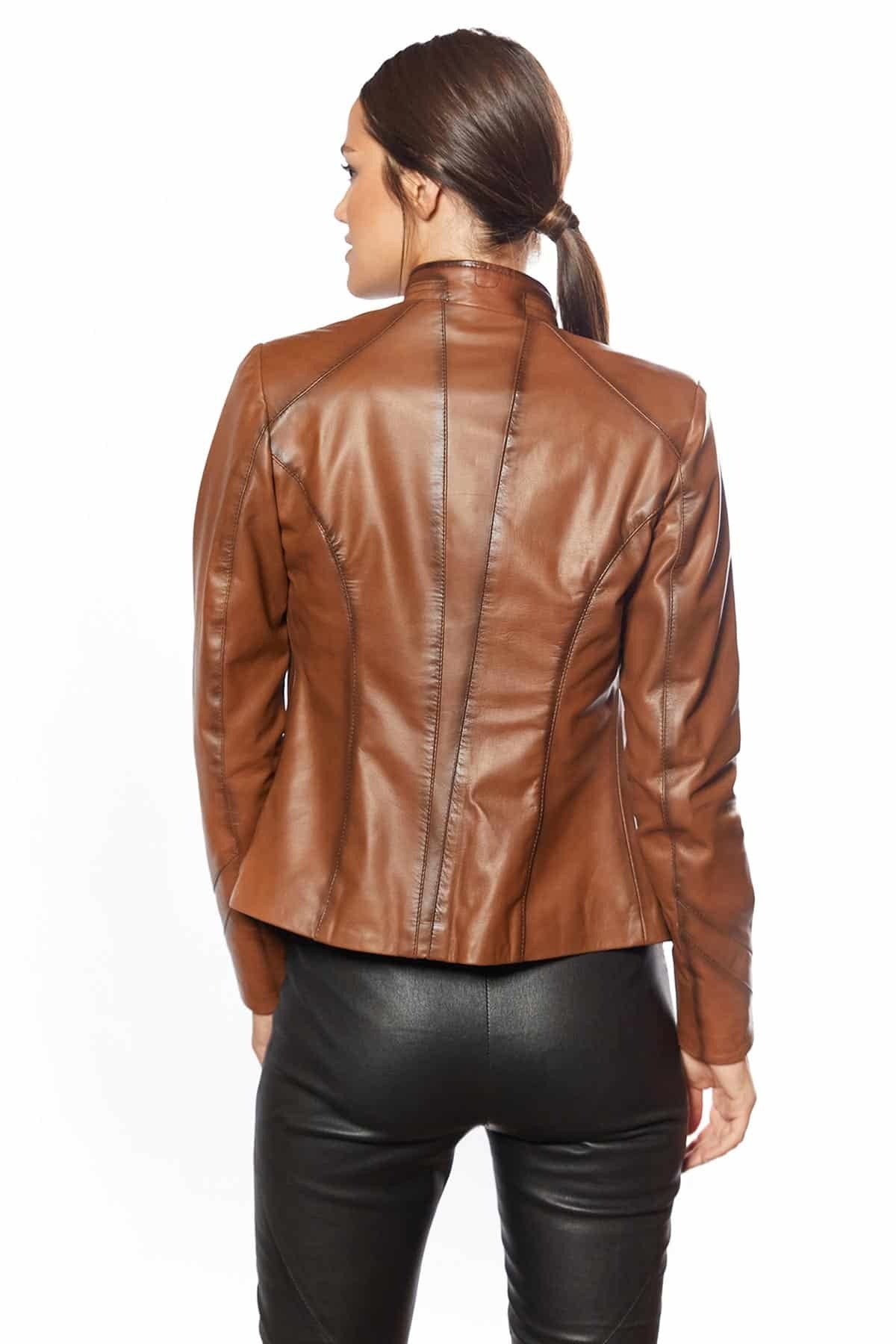 Karla Brown Sheep skin Leather Jacket For Women