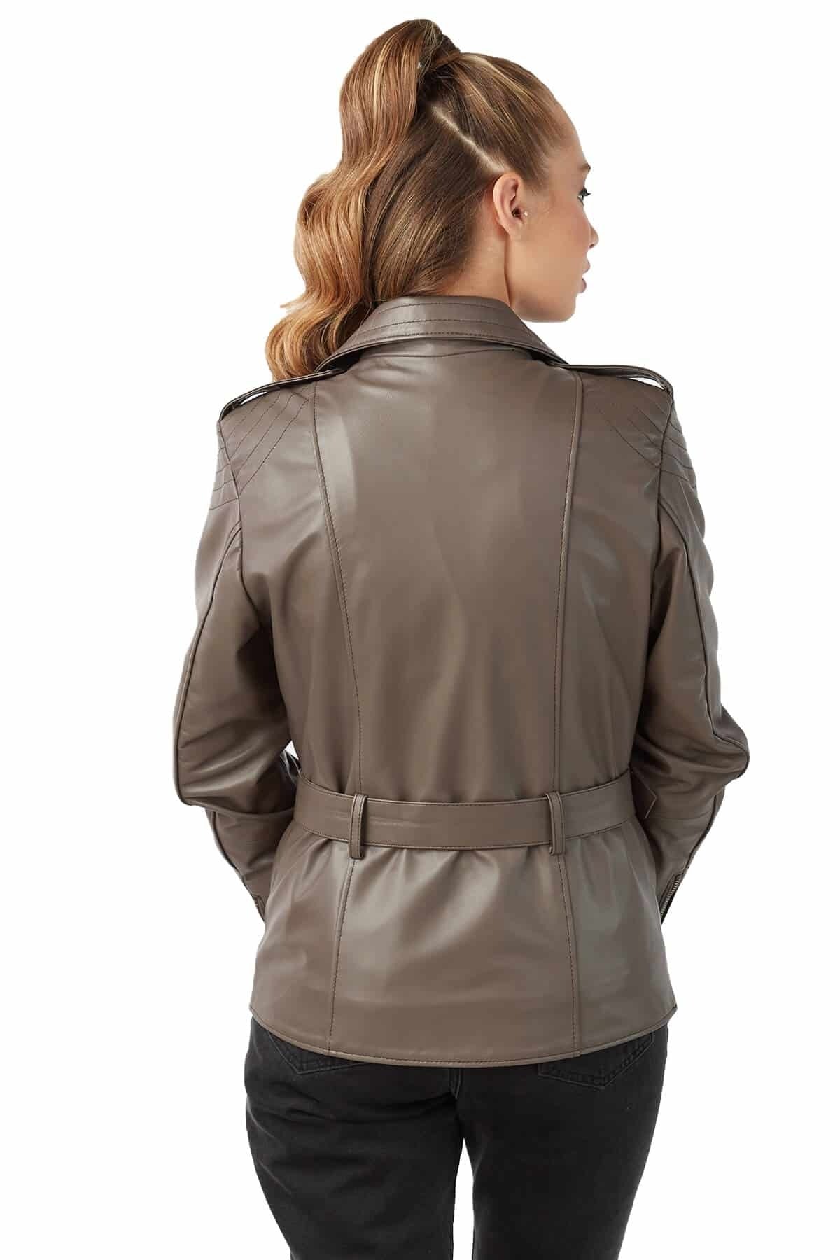 Alenxendra Mink Color Leather Jacket For Women