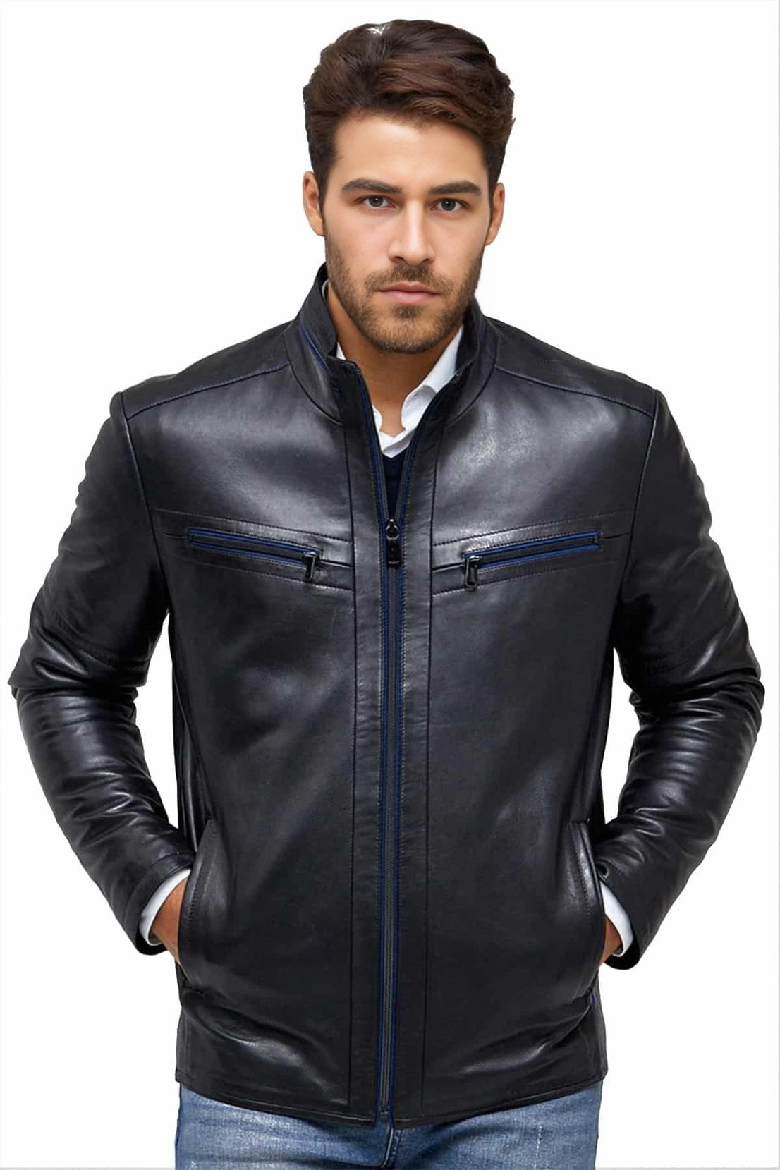 Lawrence Black Slim Fit Leather Jacket For Men
