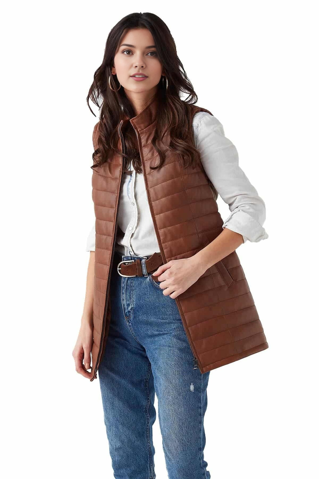 Katherine Brown Leather Vest For Women