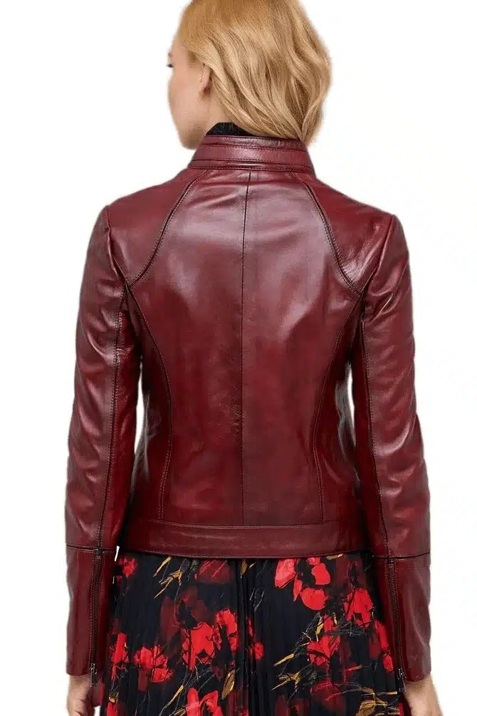 Kayla Dark Brown Biker Leather Jacket For Women