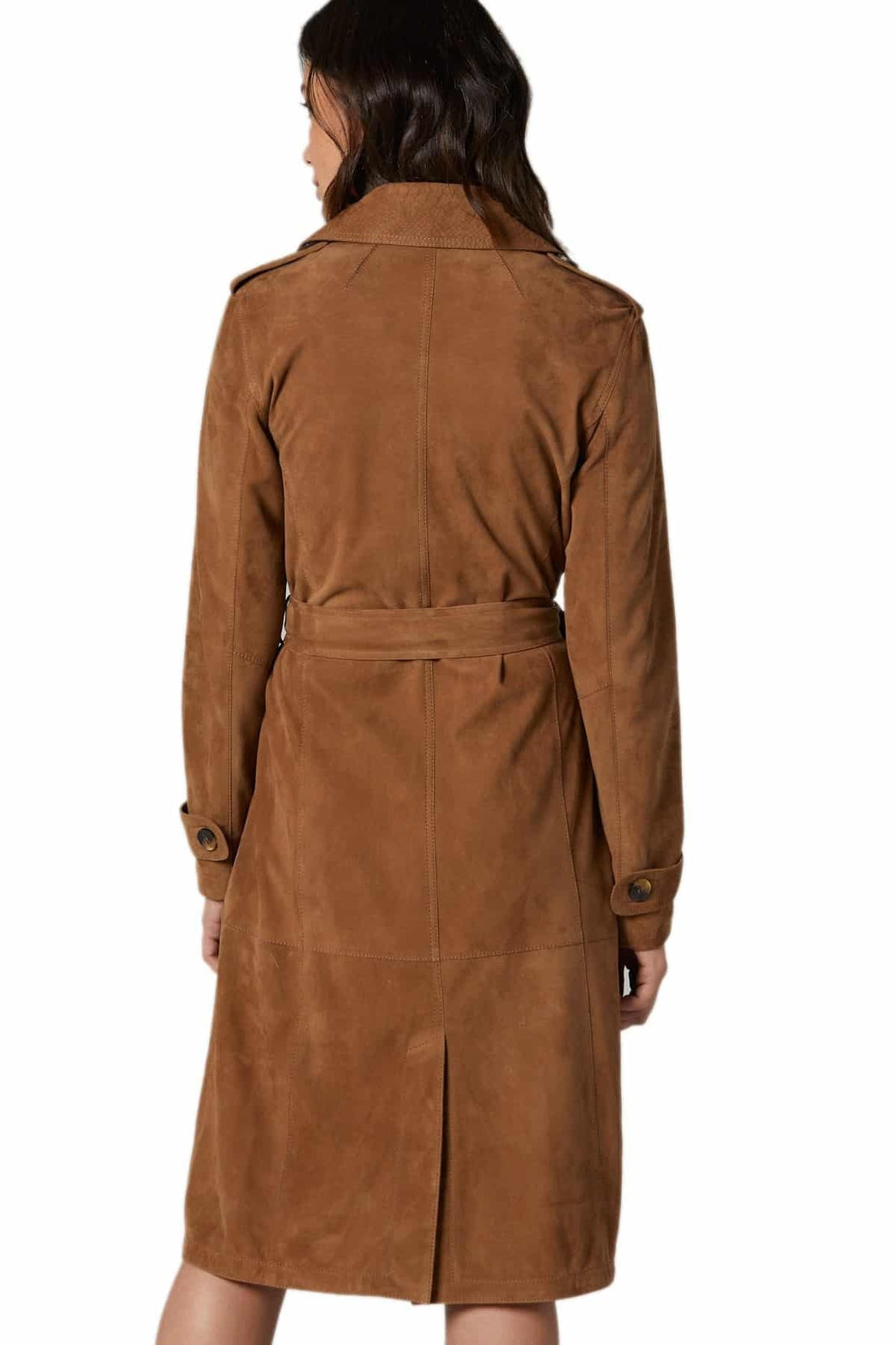 Betty Brown Suede Leather Coat For Women