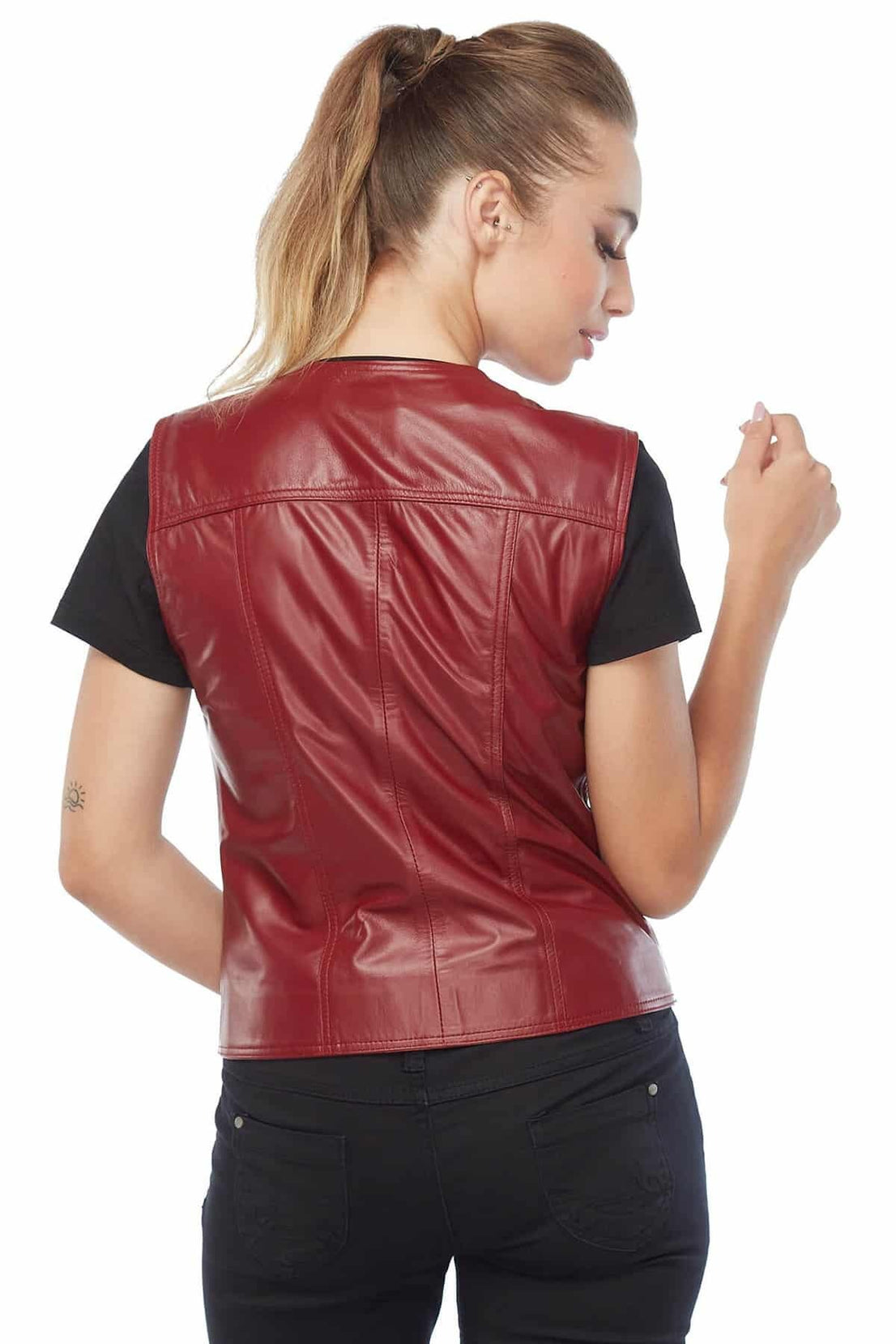 Isabella Red Vest Leather Jacket For Women