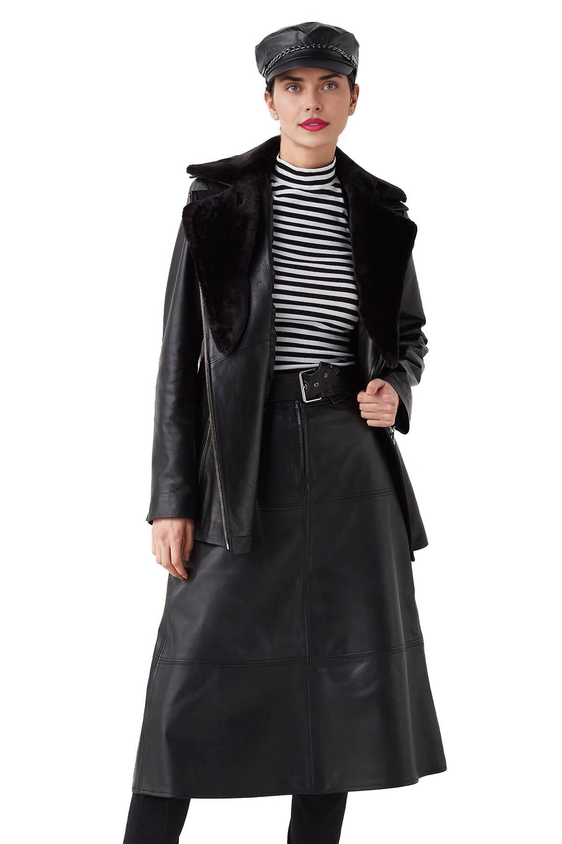 Charlotte Black Blazer Fur Leather Jacket For Women