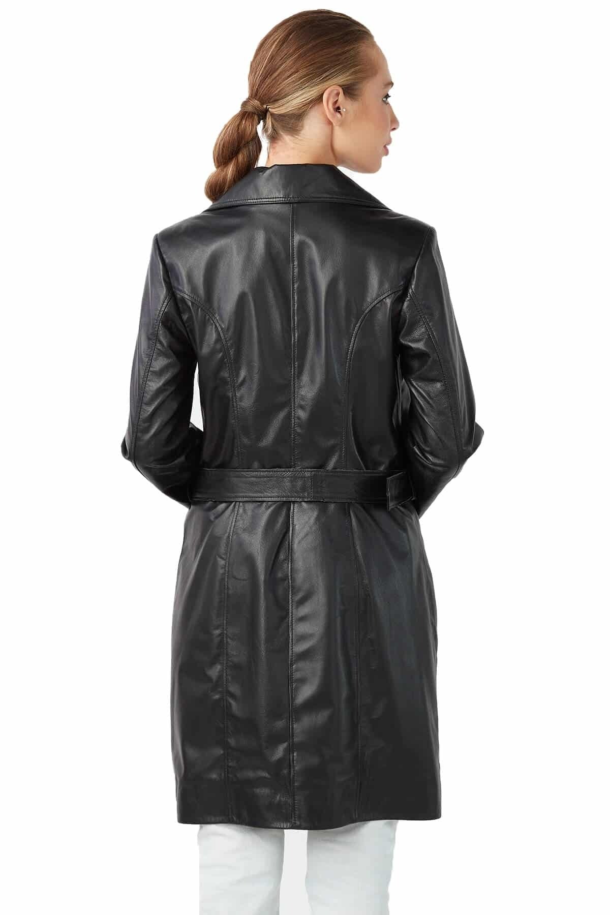 Eliza Black Leather Coat For Women