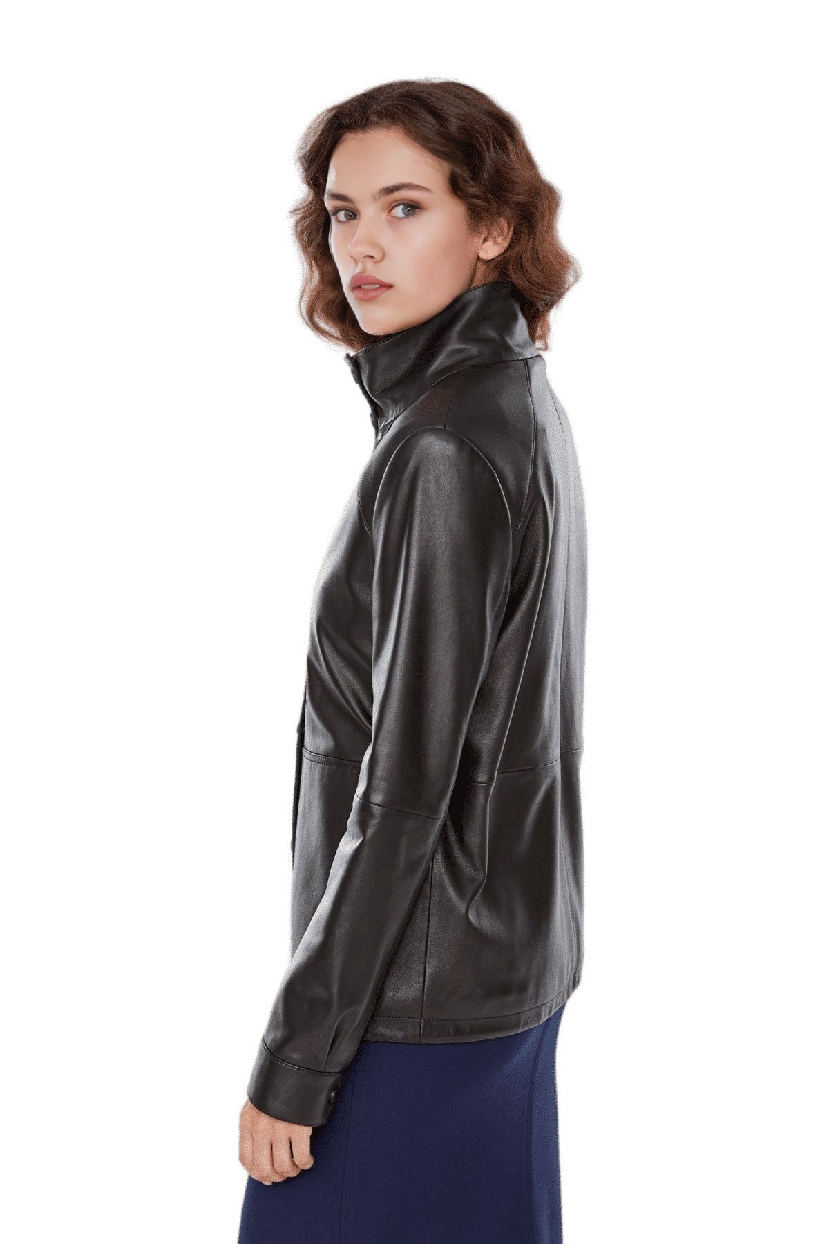 Aubree Black Unique Design Leather Jacket For Women