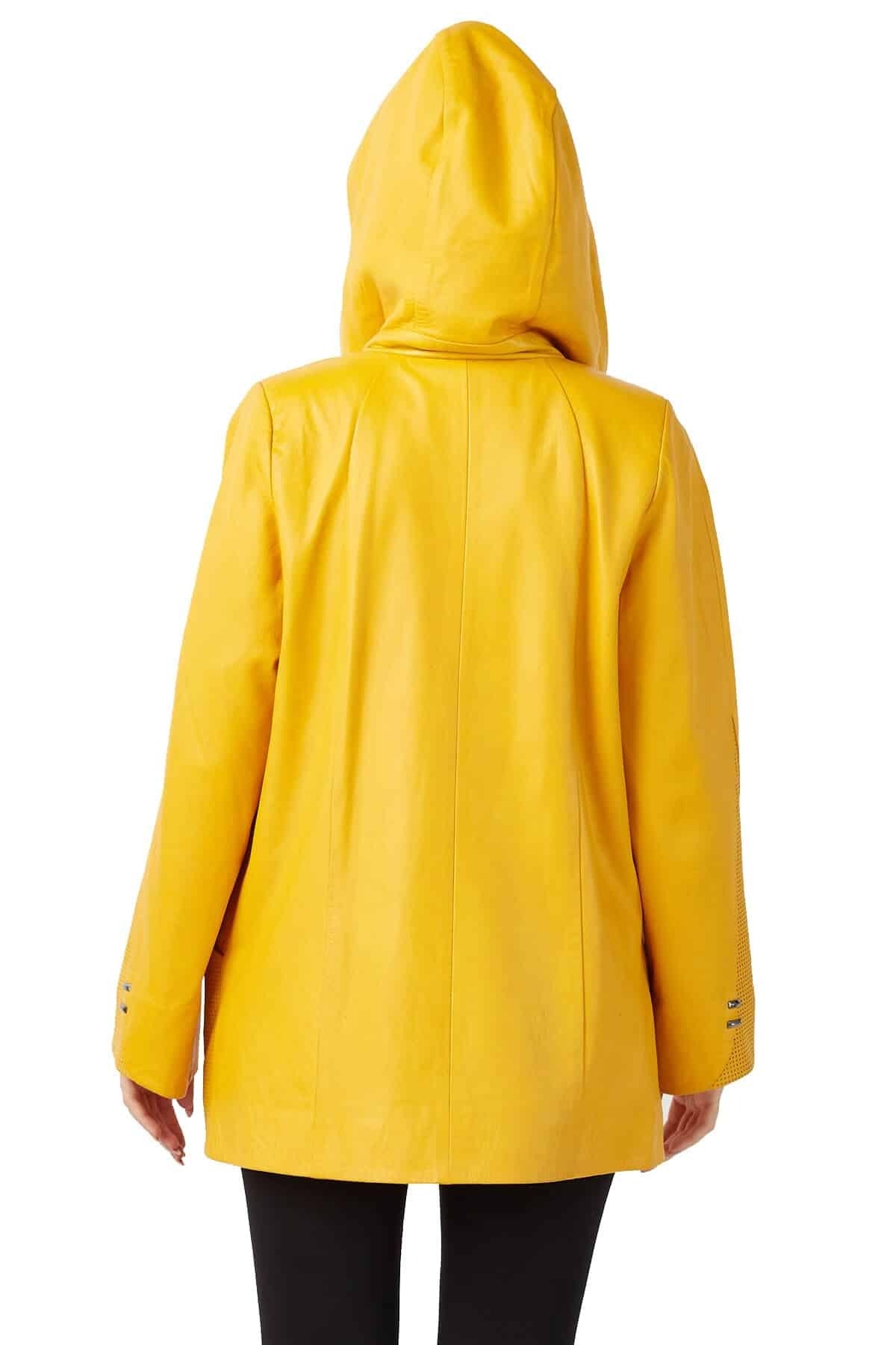 Violet Yellow Leather Coat For Women