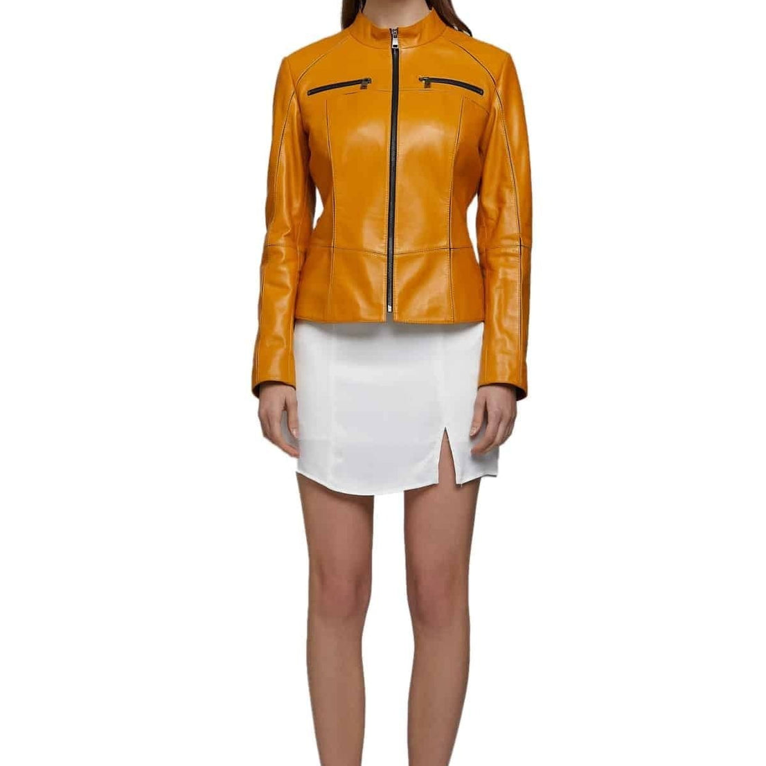 Jessica Yellow Stylish Leather Jacket Fr Women