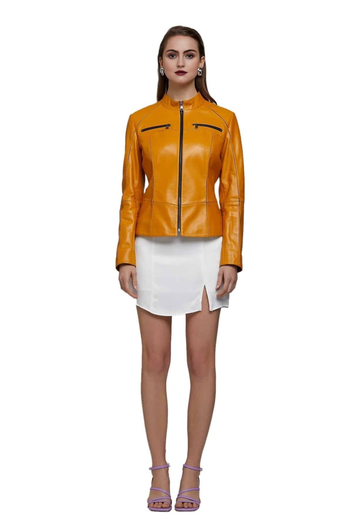 Jessica Yellow Stylish Leather Jacket Fr Women