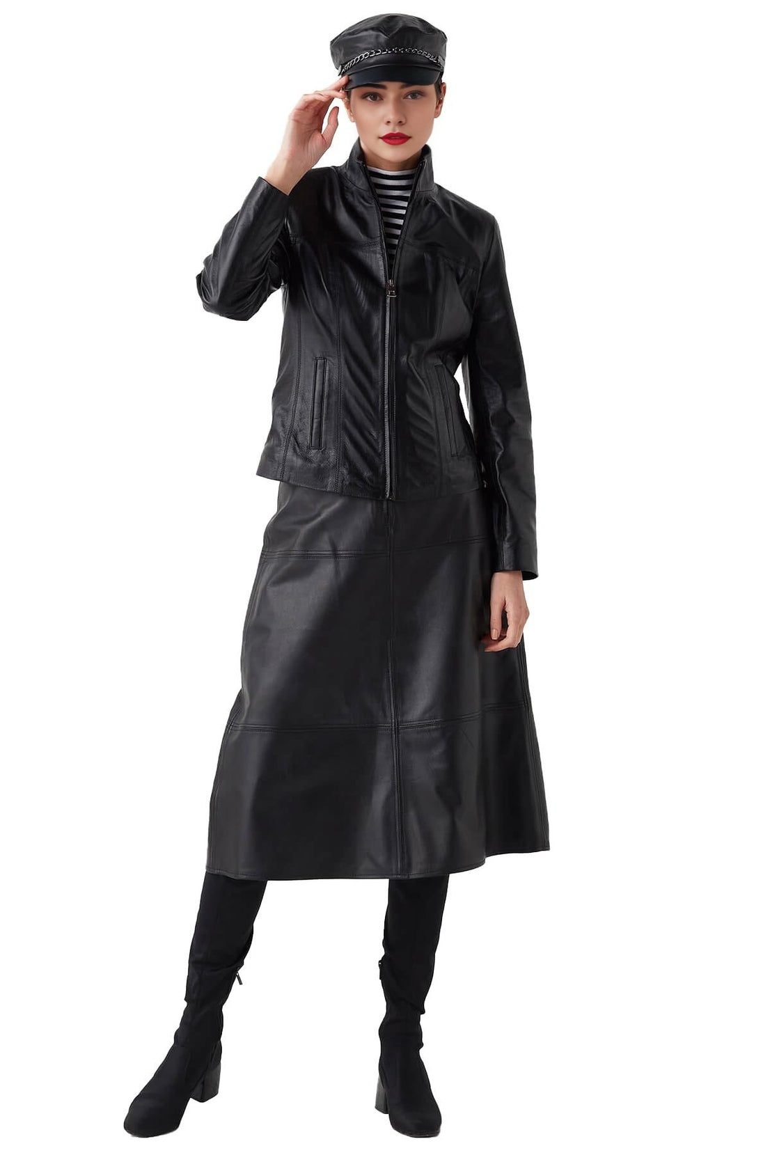 Kinsley Black Cafe Racer Leather Jacket For Women