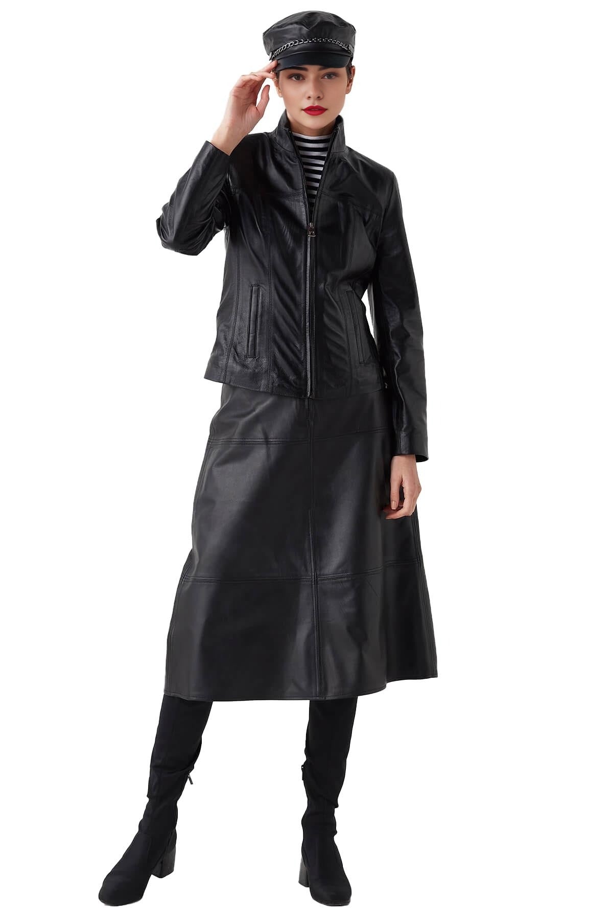 Kinsley Black Cafe Racer Leather Jacket For Women