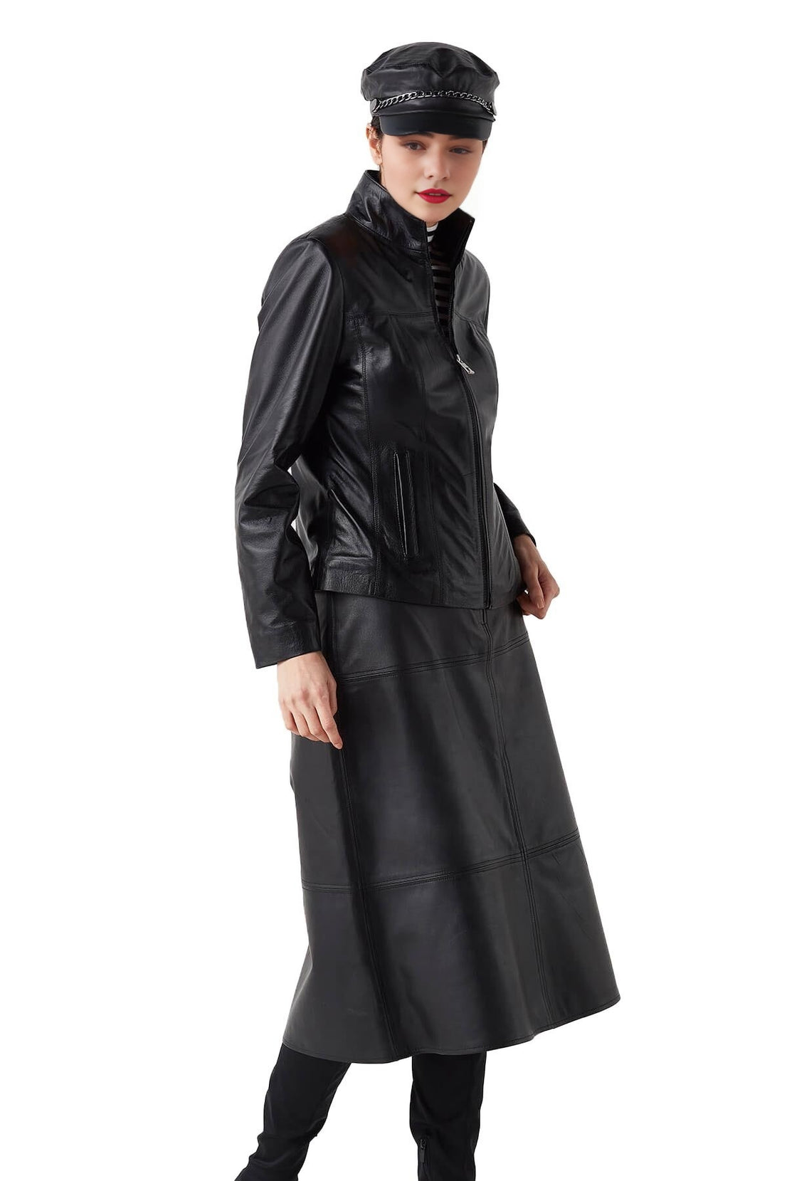 Kinsley Black Cafe Racer Leather Jacket For Women