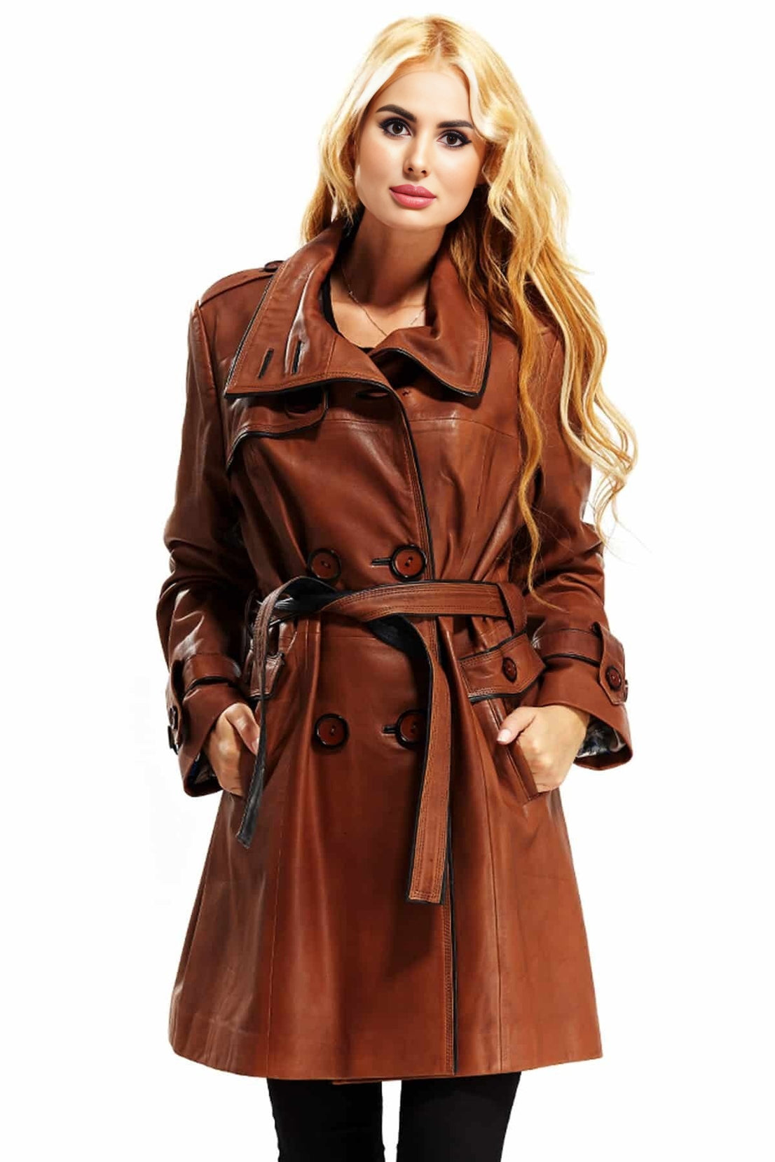 Benjamin Brown Trench Leather Coat For Women