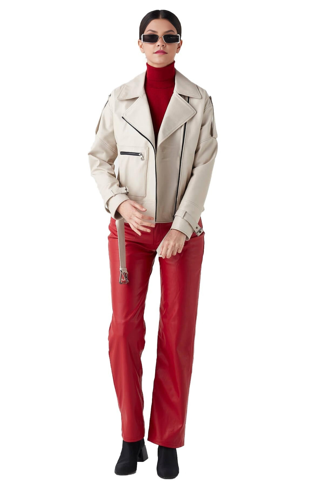 Paisley Beige Leather Jacket For Women