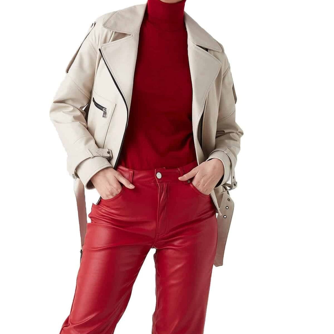 Oprah Beige Blazer Leather Coat For Women