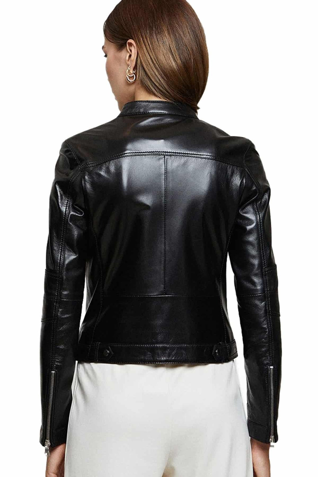 Genesis Black Slim Fit Leather Jacket For Women