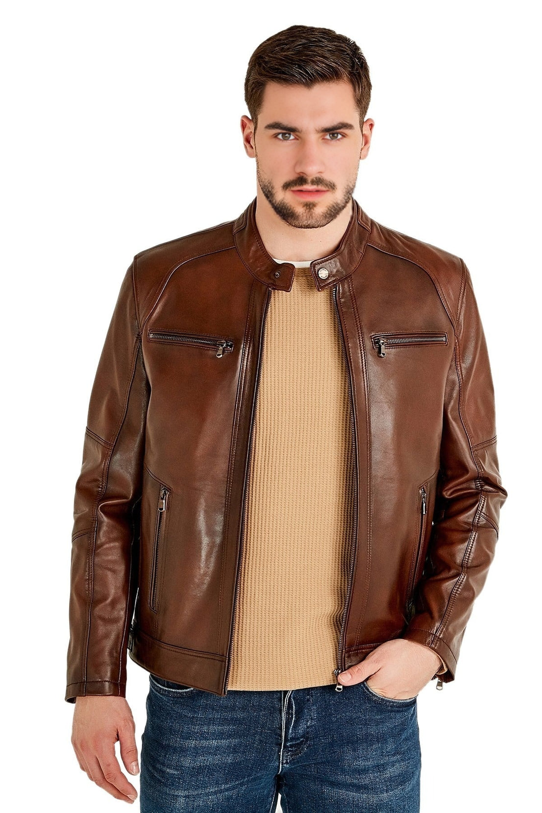 Lucas Brown Leather Jacket For Men