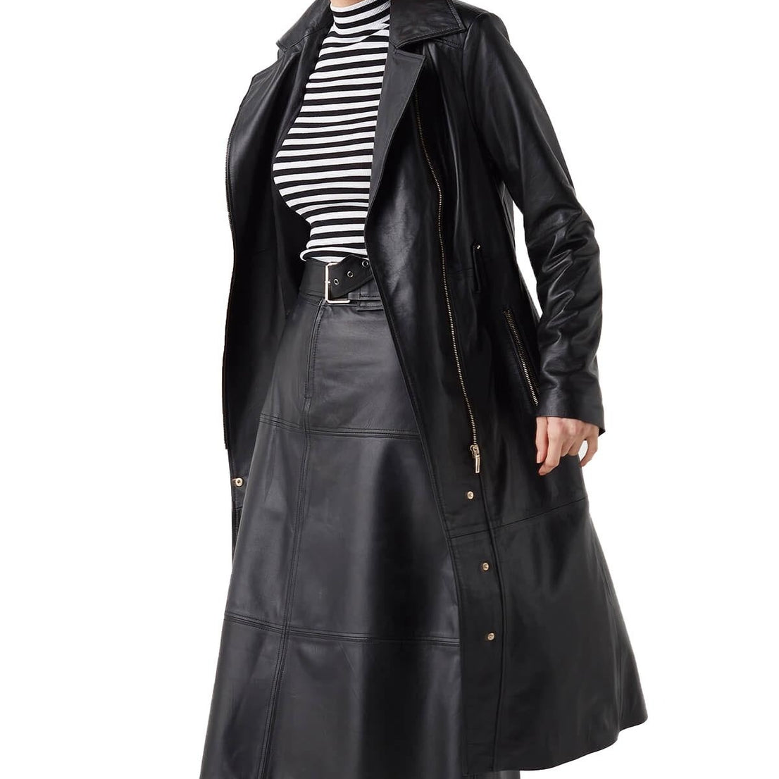 Sophia Black Stylish Leather Coat For Women