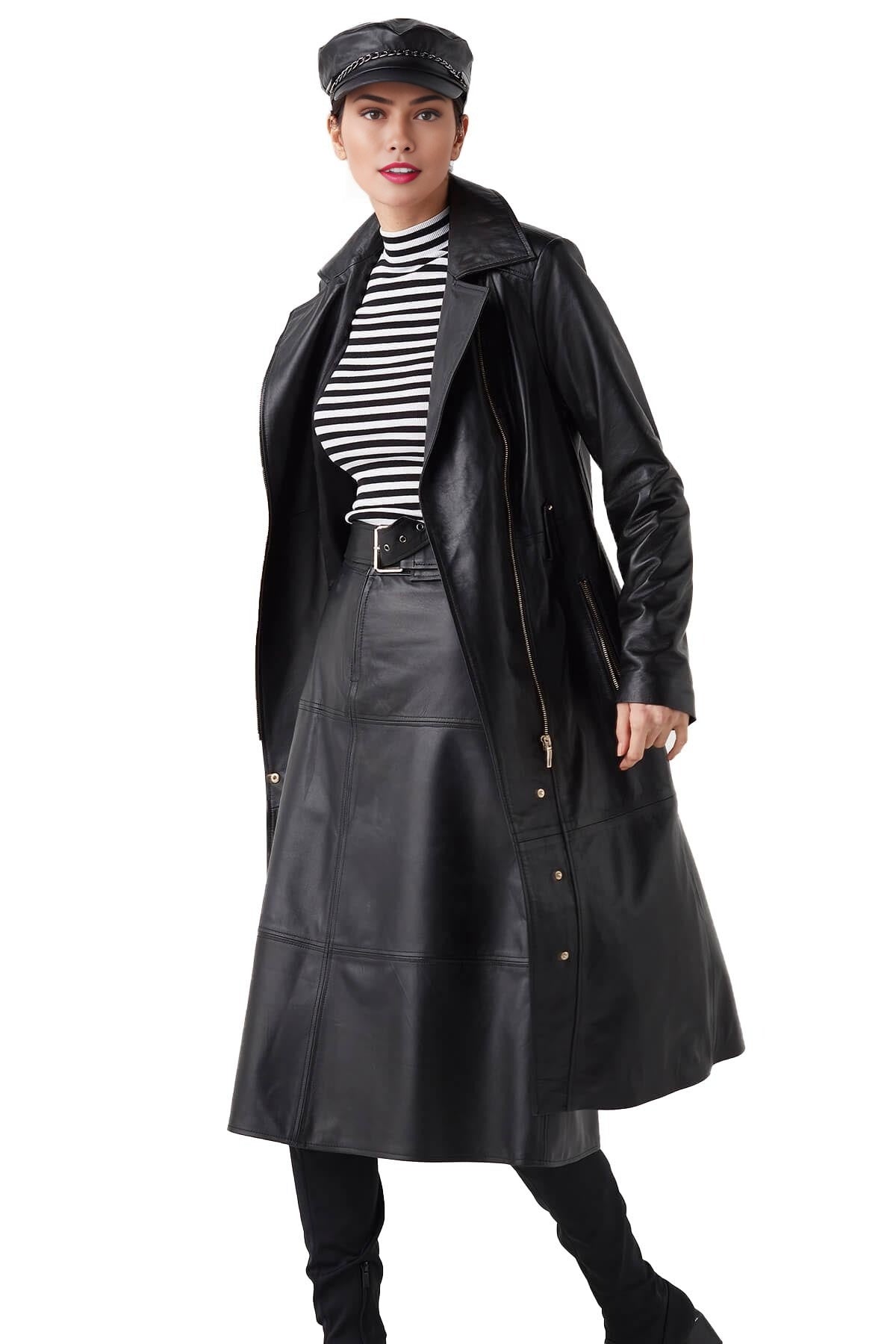 Sophia Black Stylish Leather Coat For Women