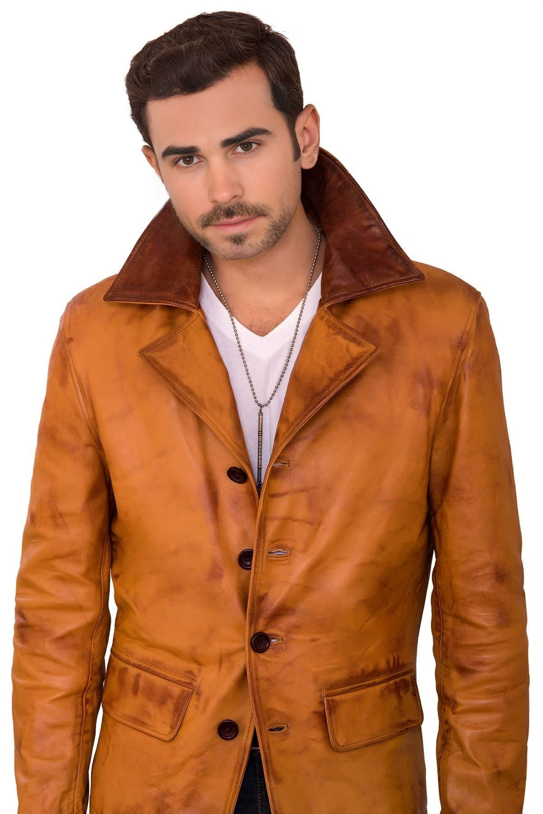 Thomas Tan Brown Leather Jacket For Men