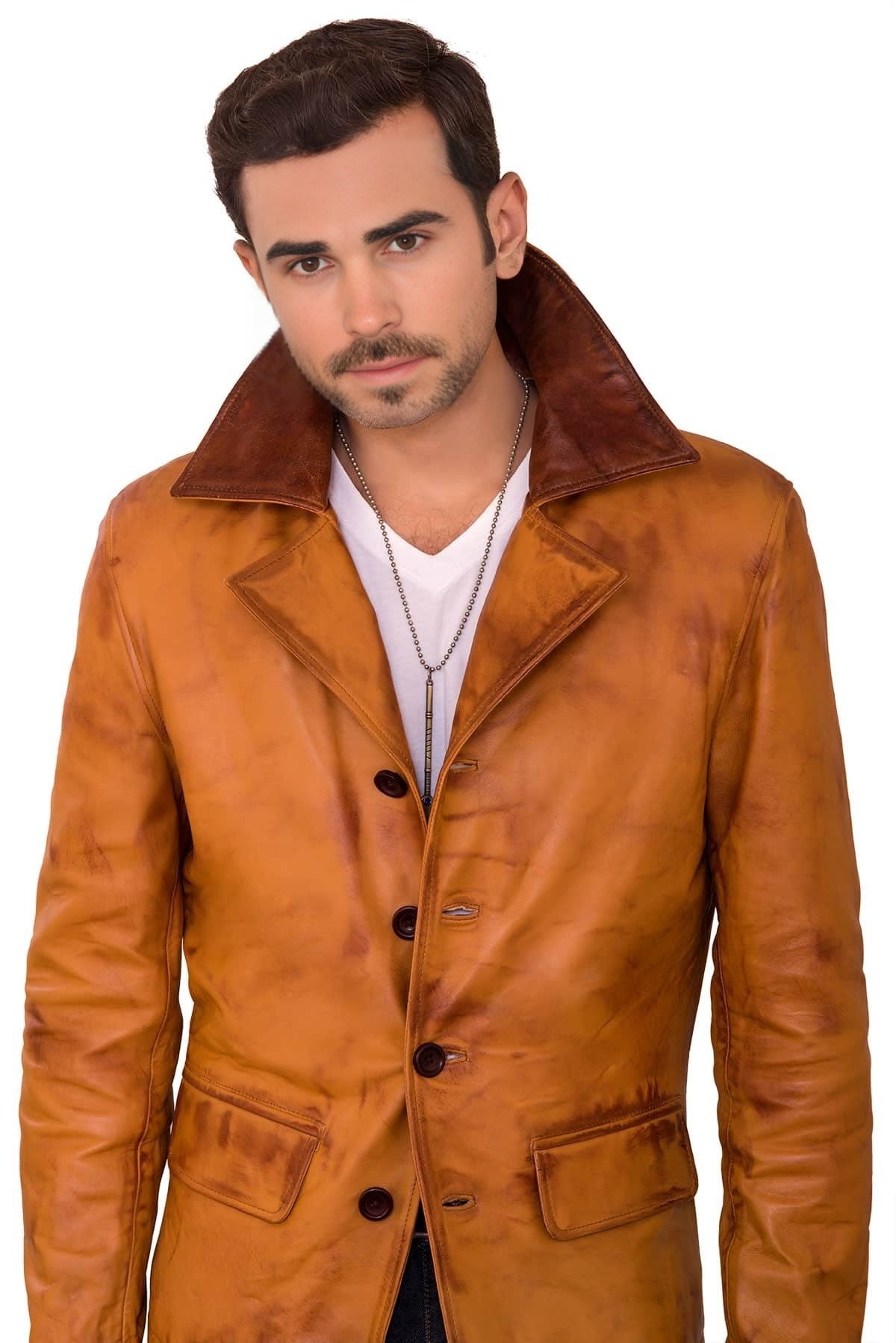 Thomas Tan Brown Leather Jacket For Men