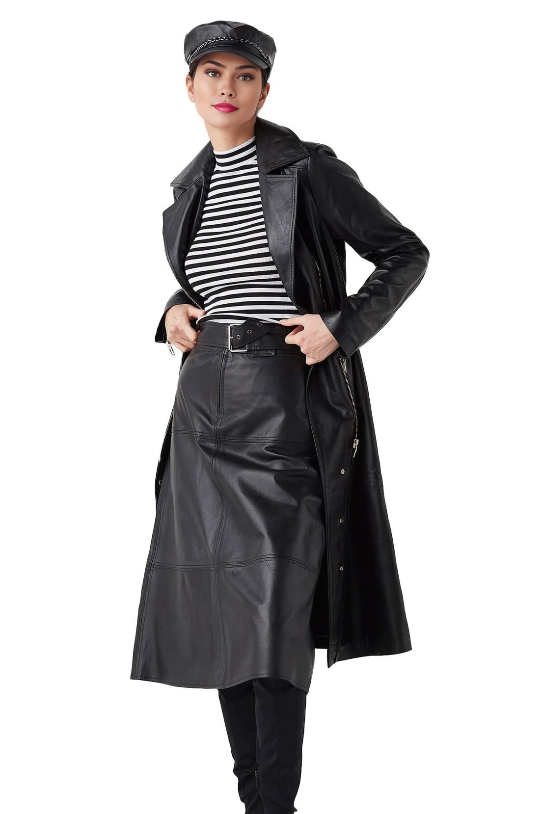 Sophia Black Stylish Leather Coat For Women