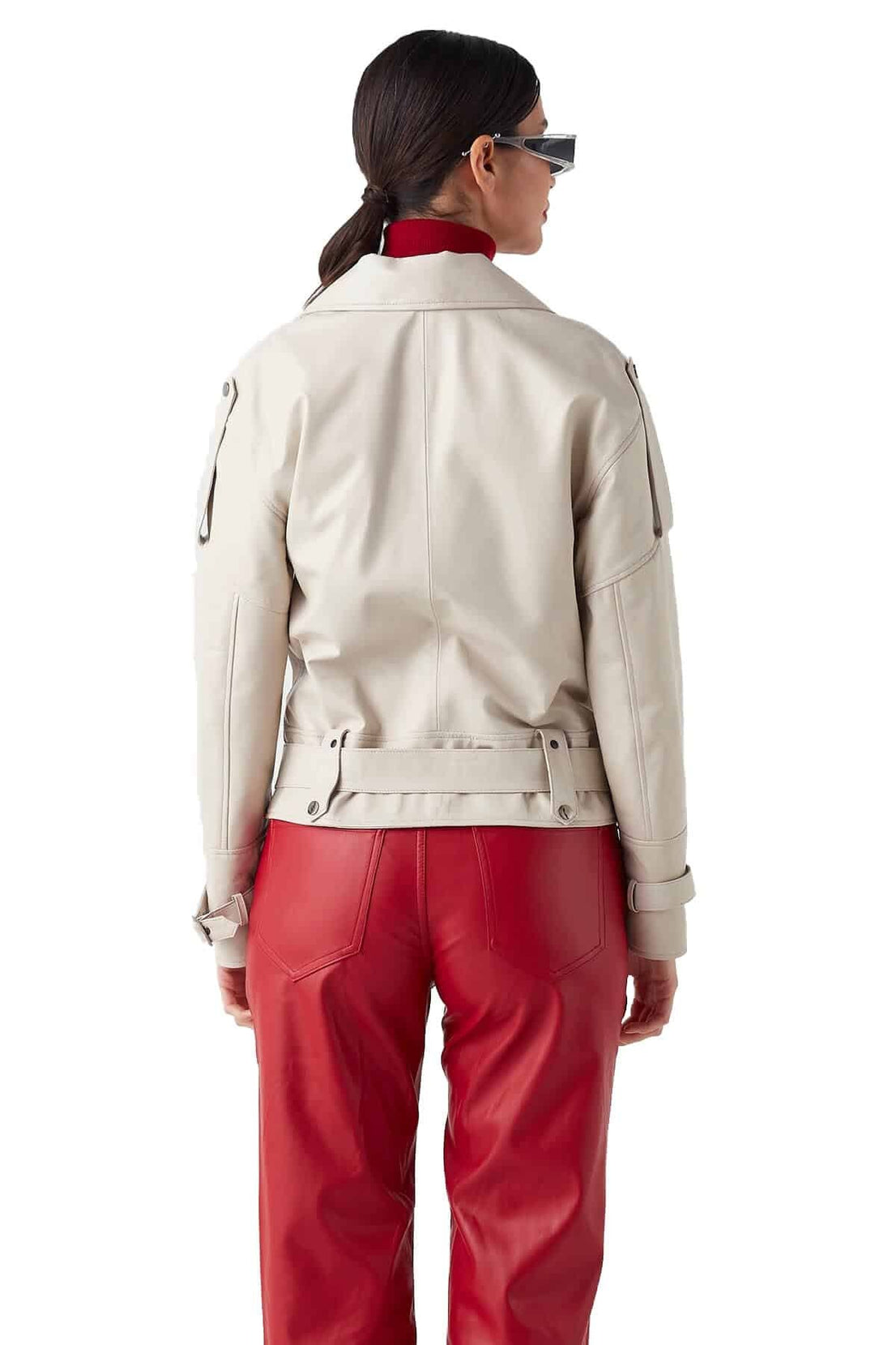 Paisley Beige Leather Jacket For Women