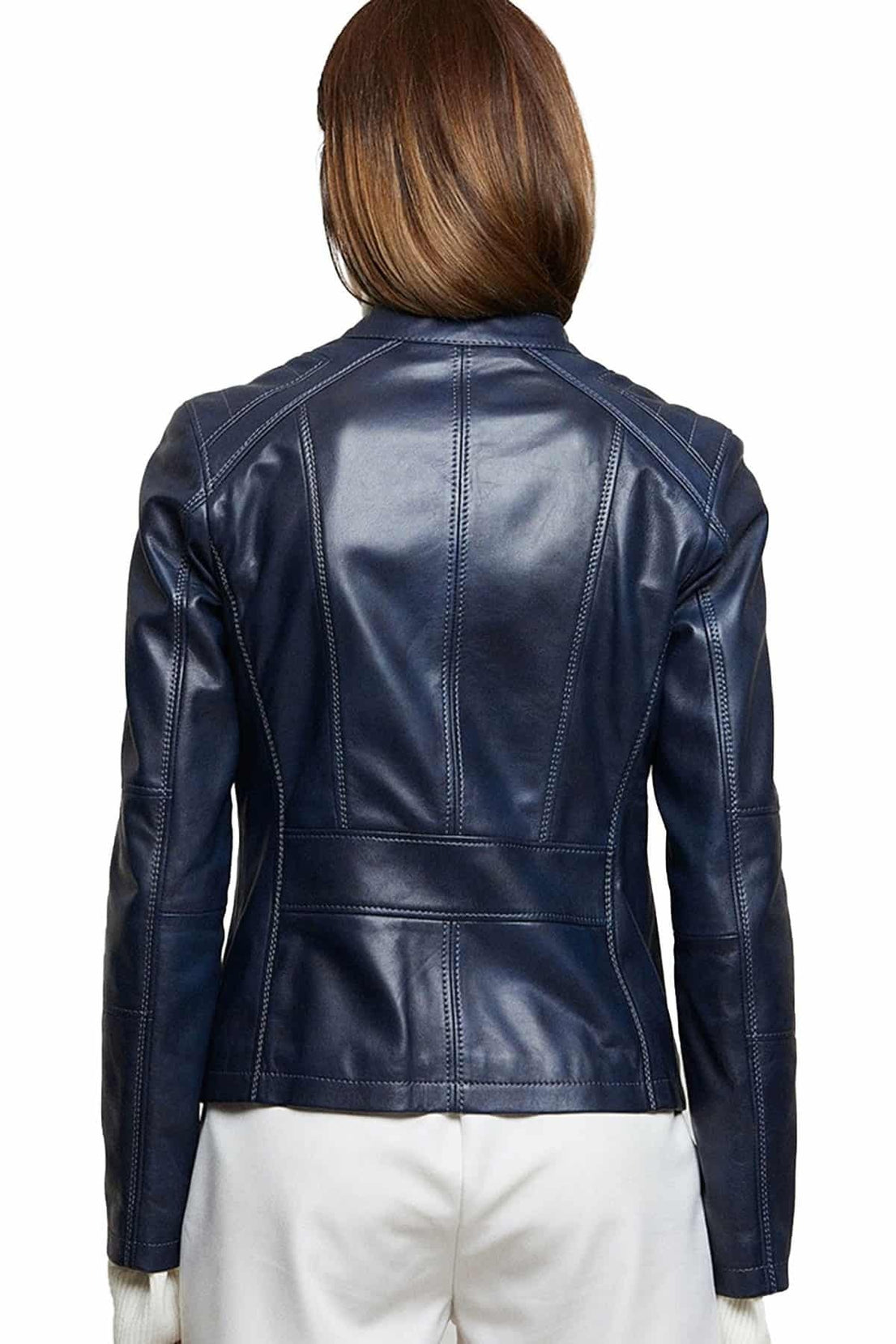 Aurora Blue Leather Jacket For Women