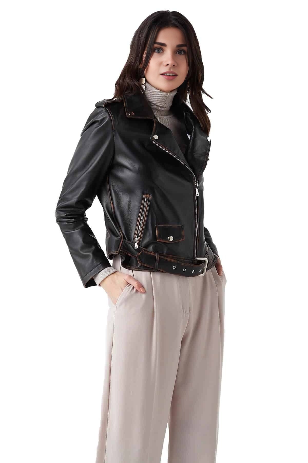 Patricia Black Distressed Leather Jacket For Women