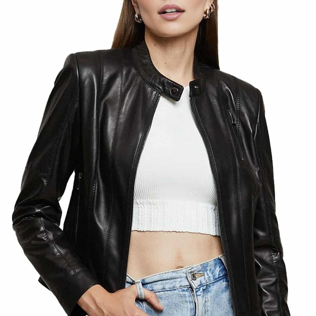 Camila Black Slim Fit Leather Jacket For Women