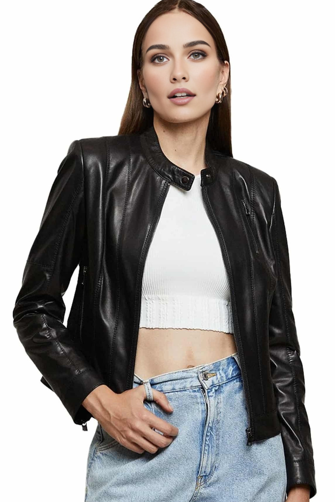 Camila Black Slim Fit Leather Jacket For Women