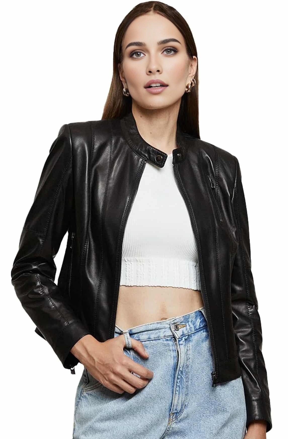 Camila Black Slim Fit Leather Jacket For Women