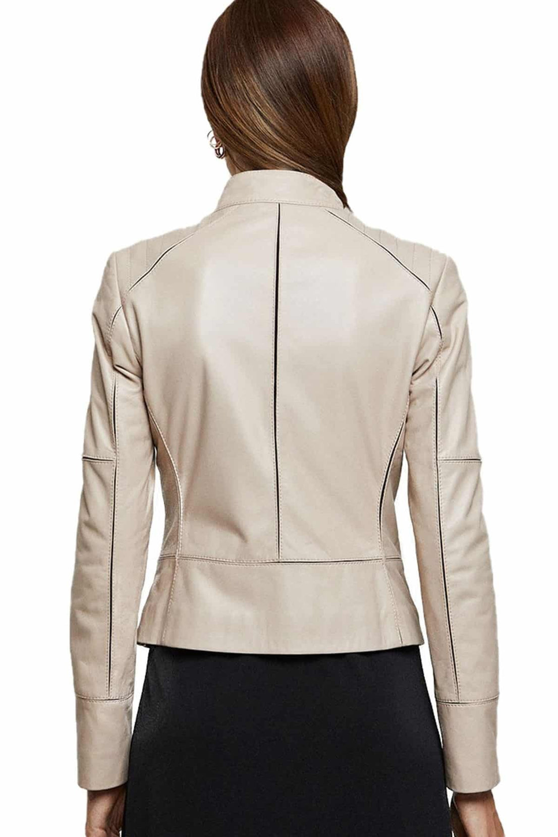 Meghan Beige Leather Jacket For Women