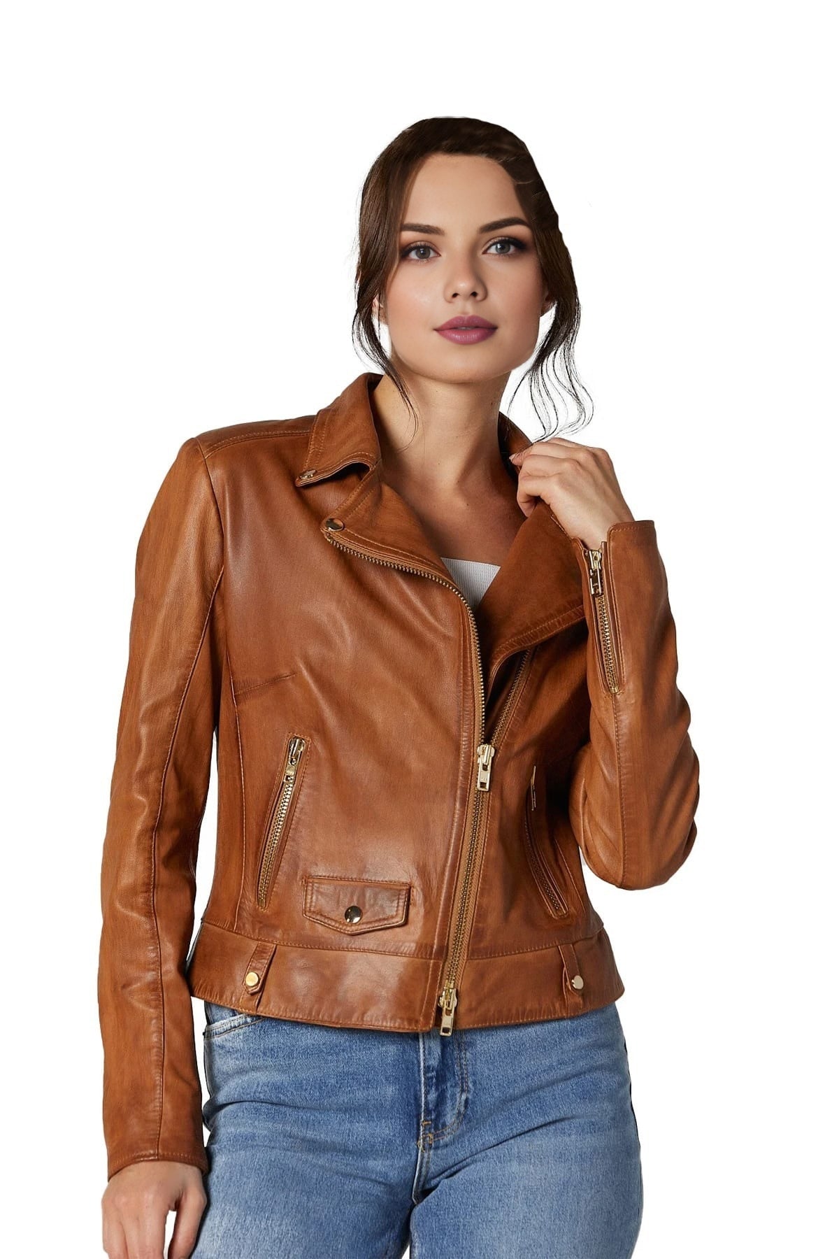 Kamiyah Brown Short Leather Jacket For Women