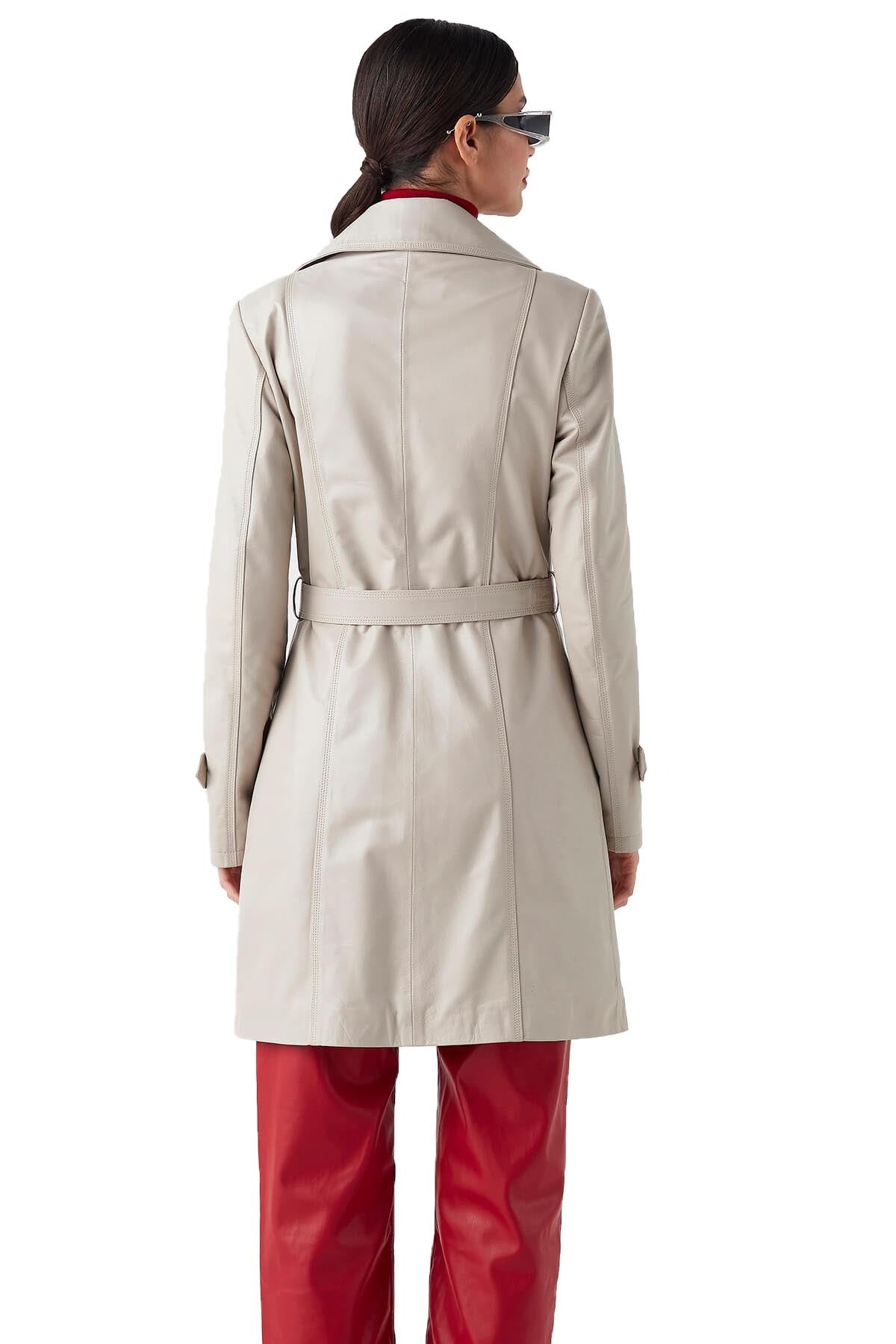 Oprah Beige Blazer Leather Coat For Women