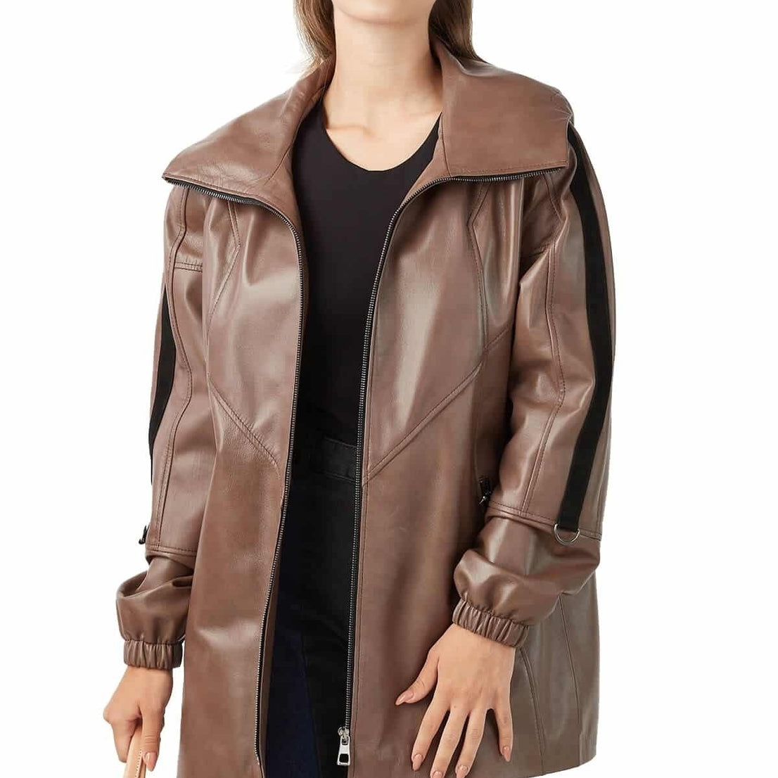 Debra Brown Leather Hooded Antique Coat For Women