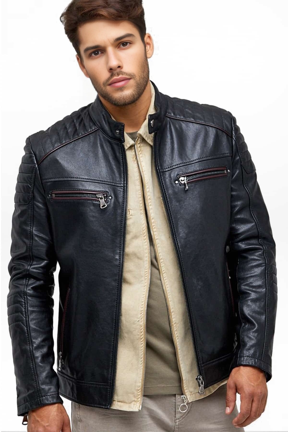 James Black Leather Jacket For Men