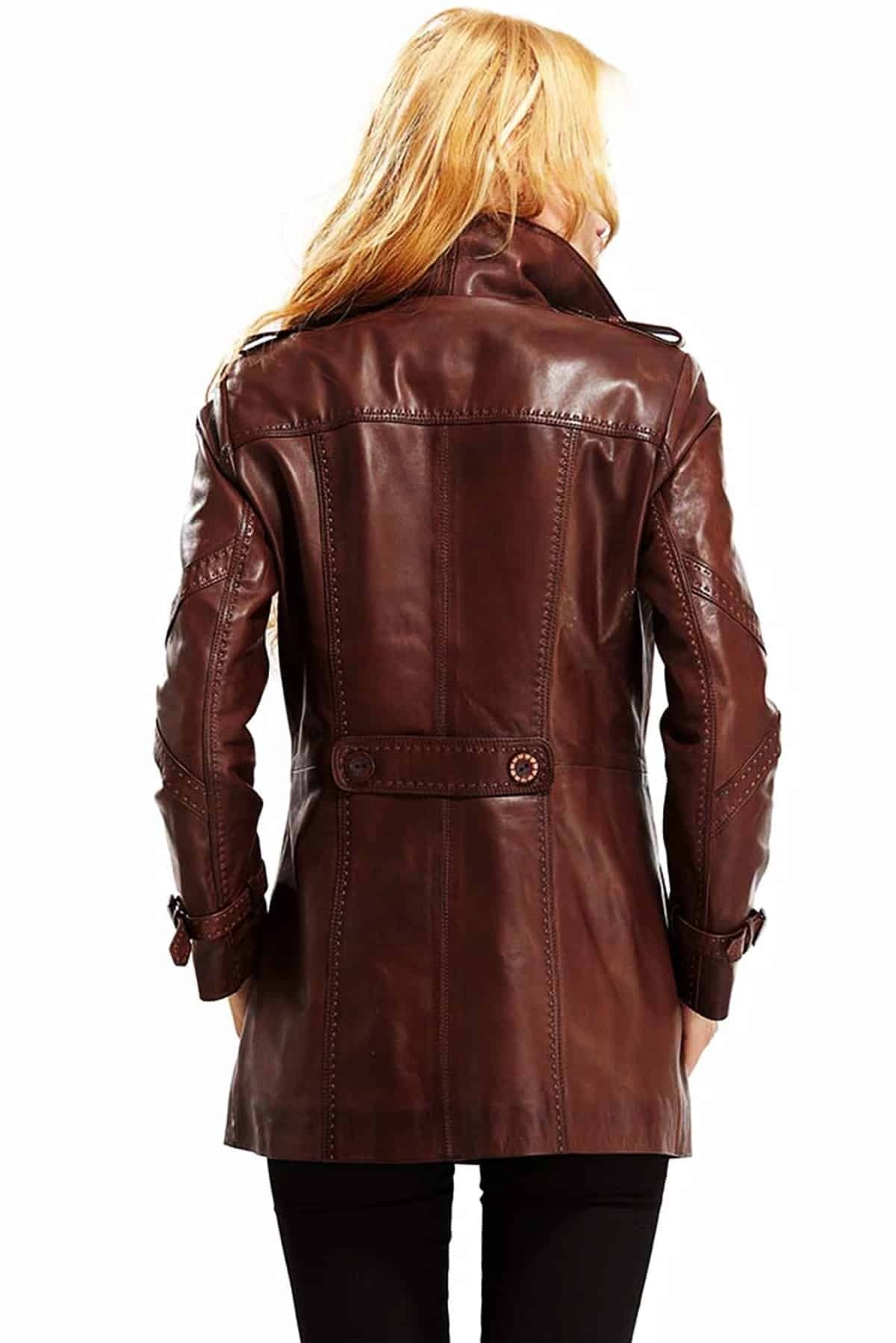 Theresa Brown Waxed Leather Coat For Women